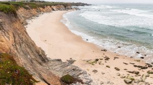 Sandy beach on a cloudy day on the Pacific Ocean